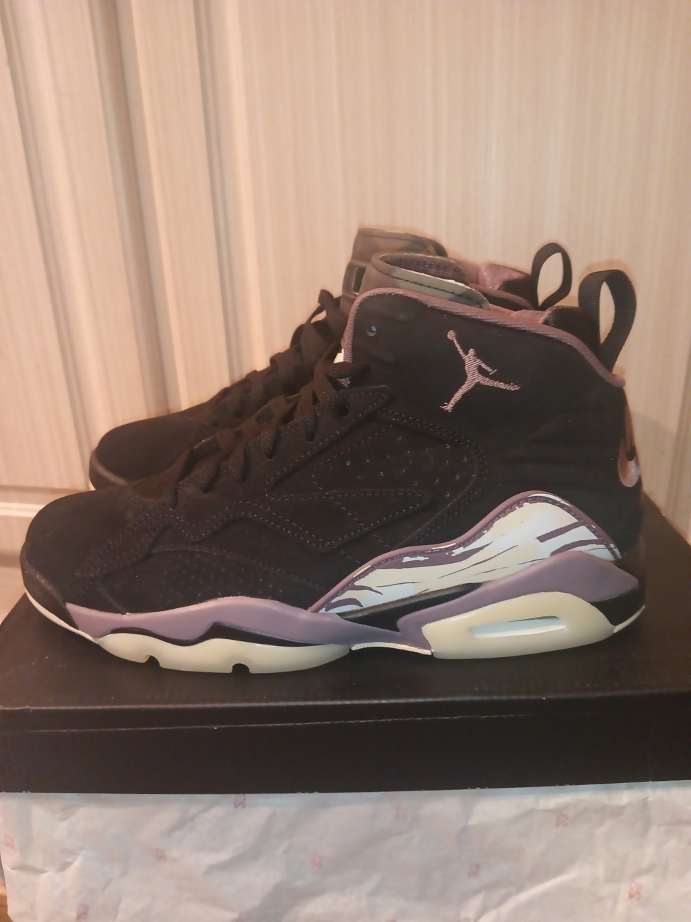 Jordan Black & Purple High-Top Sneakers with Cream Accents
